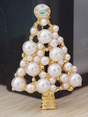 Simple Diamond Pearl Brooch