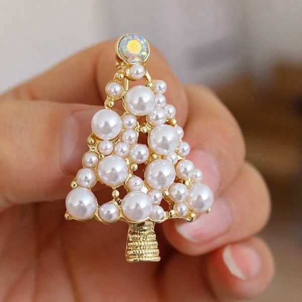 Simple Diamond Pearl Brooch