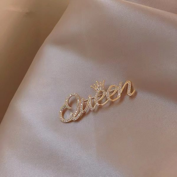 Gold silver diamond letter brooch