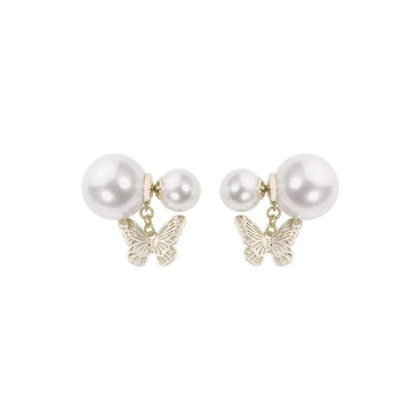 Butterfly pearl pendant earrings