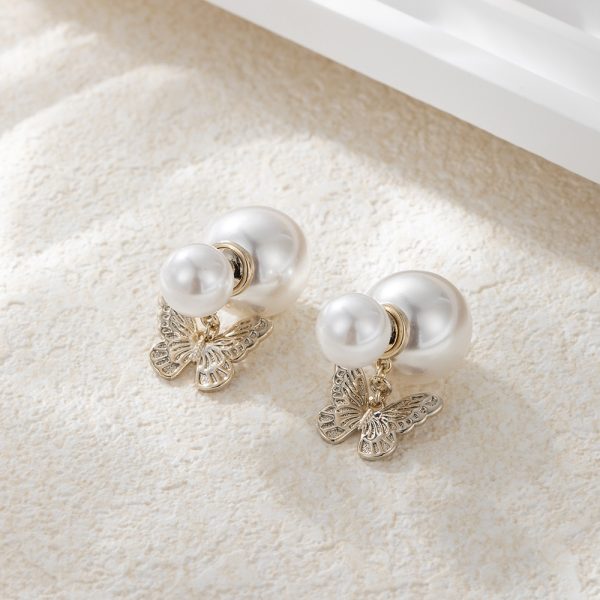 Butterfly pearl pendant earrings