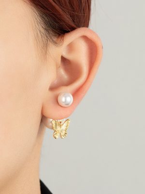 Butterfly pearl pendant earrings