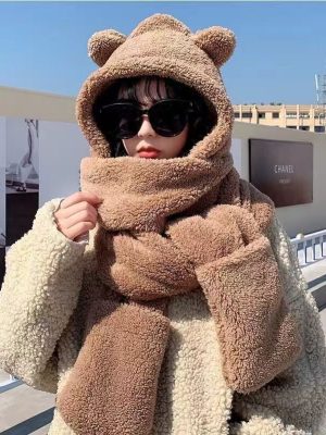 Autumn and winter fashion bloggers recommend soft, comfortable and elastic knitted hat + scarf set