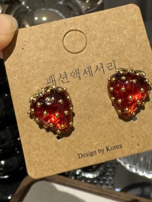 Vintage Strawberry Dangle Stud Earrings